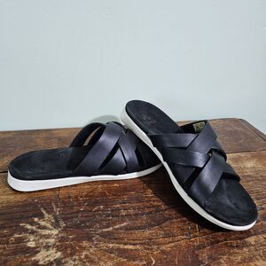 Kamik Cara Cross‎ Strappy Leather Black Slip On Sandal Womens 8 Medium